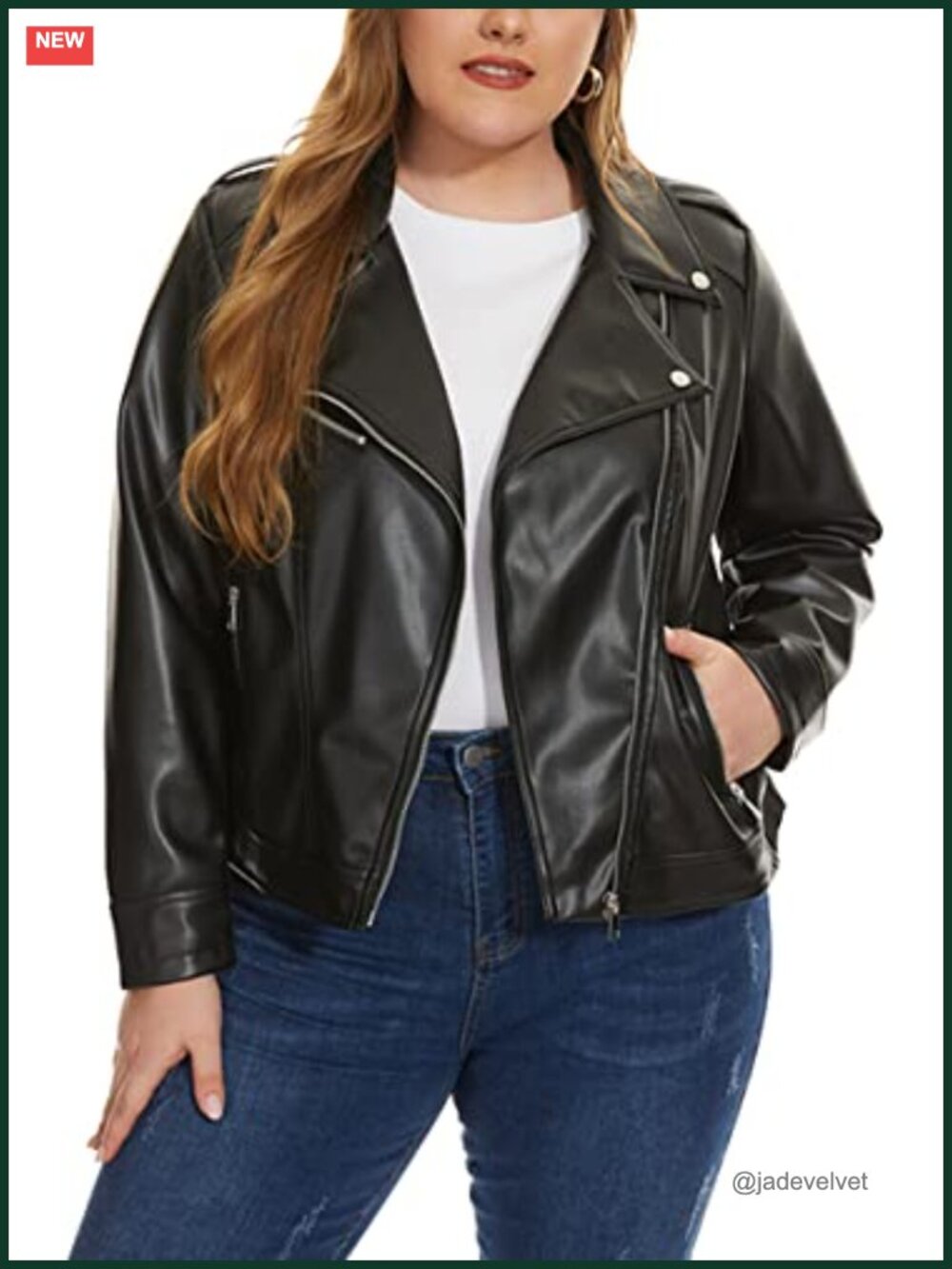 Faux Leather Jacket Zip Up Moto Biker Fitted Coat